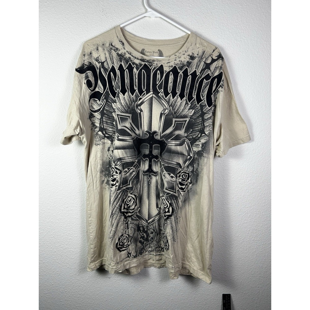 Vengeance,‎ Shirt Men's XXL Beige Y2K Cross Wings Gothic 00s Emo Jesse Pinkman